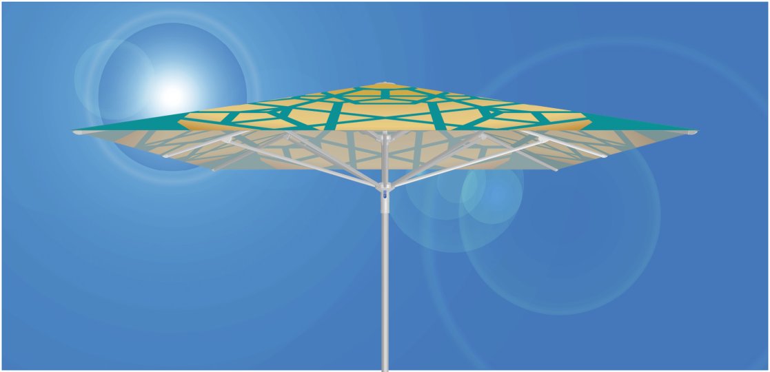 Dessin 0774 - Trost für das Fernweh<br> <br> RAYO™ 350.S4 / printo™ WF<br> 350 x 350 cm, quadratisch, ohne Volant, Stoffqualität printo™ WF, bedruckt 