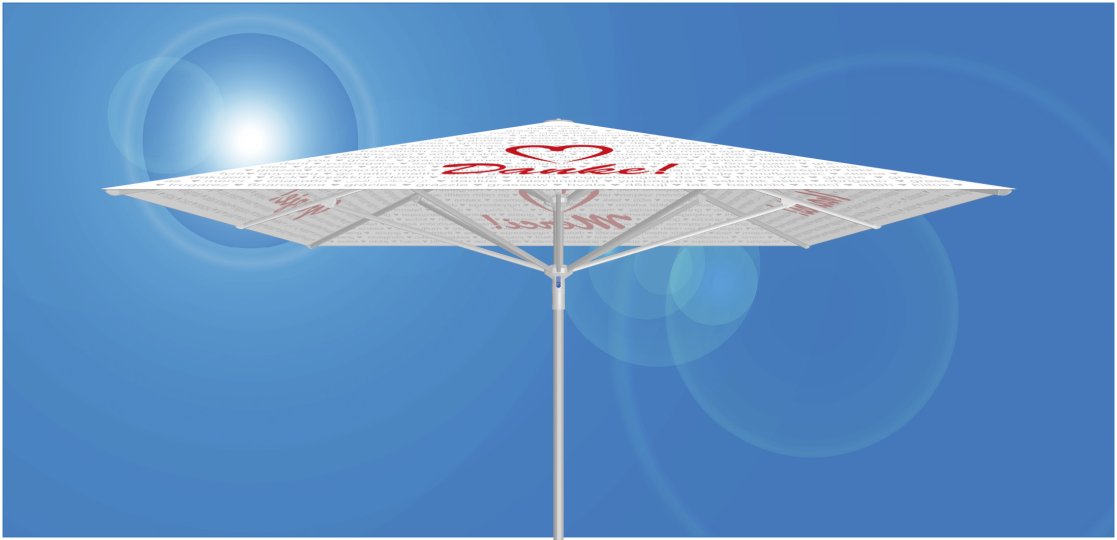 Dessin 0778 - Sagen Sie Danke!<br> <br> RAYO™ 350.S4 / printo™ WF<br> 350 x 350 cm, quadratisch, ohne Volant, Stoffqualität printo™ WF, bedruckt