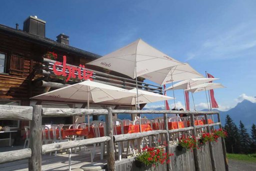 Bergrestaurant Chrüz, CH 8898 Flumserberg<br><br> 180.S4 - Gestell: STEELO™ - Stoffqualität: printo™ G