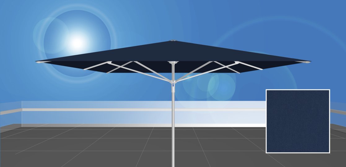 RAYO™ 350.S4 / uni-sol™ 519<br> dunkel blauer Sonnenschirm ohne Volant<br><br>  350 x 350 cm, quadratisch, ohne Volant, Stoffqualität uni-sol™ 519, dunkel blau 