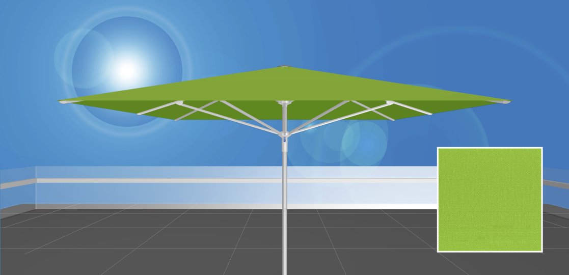 RAYO™ 350.S4 / uni-sol™ 601<br> hell grüner Sonnenschirm ohne Volant<br><br>  350 x 350 cm, quadratisch, ohne Volant, Stoffqualität uni-sol™ 601, hell grün 