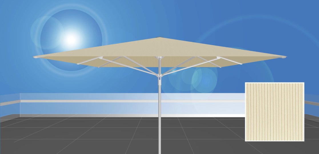 RAYO™ 350.S4 / uni-sol™ 703<br> beige melierter Sonnenschirm ohne Volant<br><br>  350 x 350 cm, quadratisch, ohne Volant, Stoffqualität uni-sol™ 703, beige meliert 